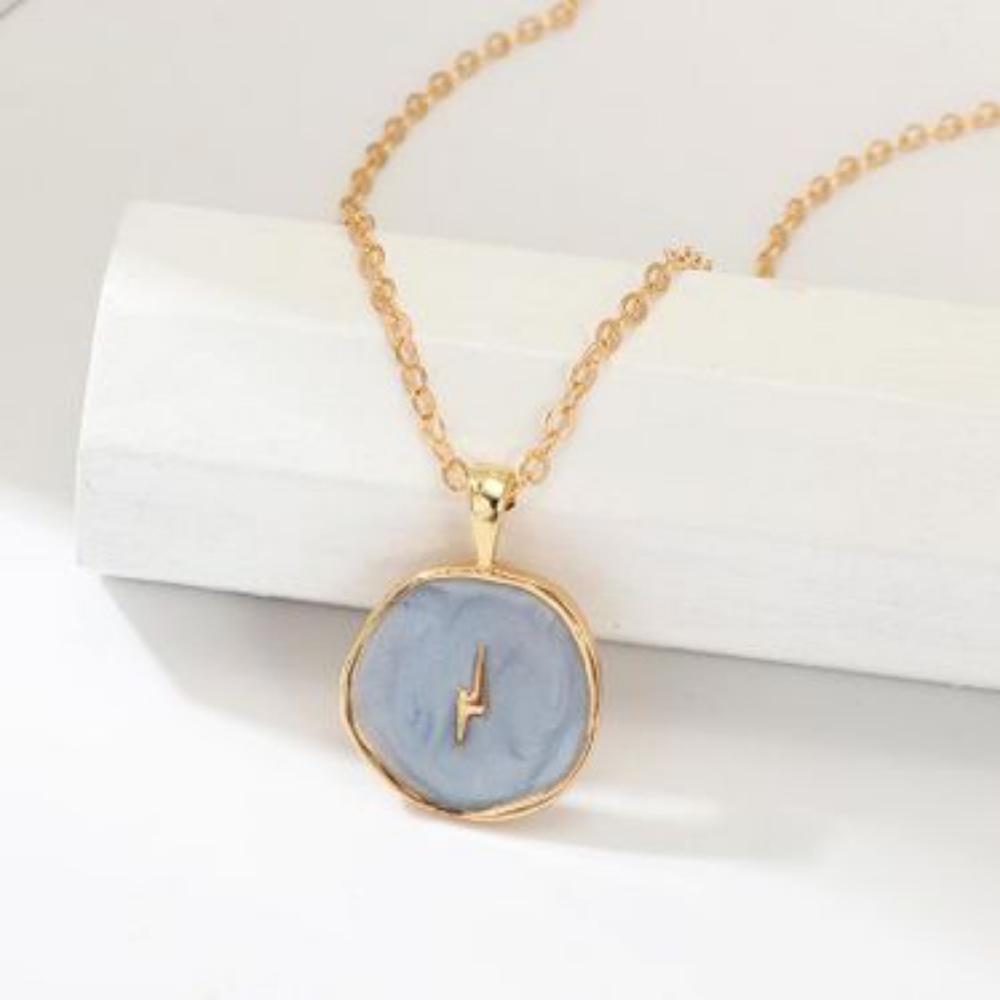 Baby Blue Resin Lightening Bolt Pendant Necklace